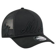 Miami Marlins New Era City Initial 9FORTY A-Frame M-Crown Adjustable Trucker Hat - Black - New Era Lifestyle