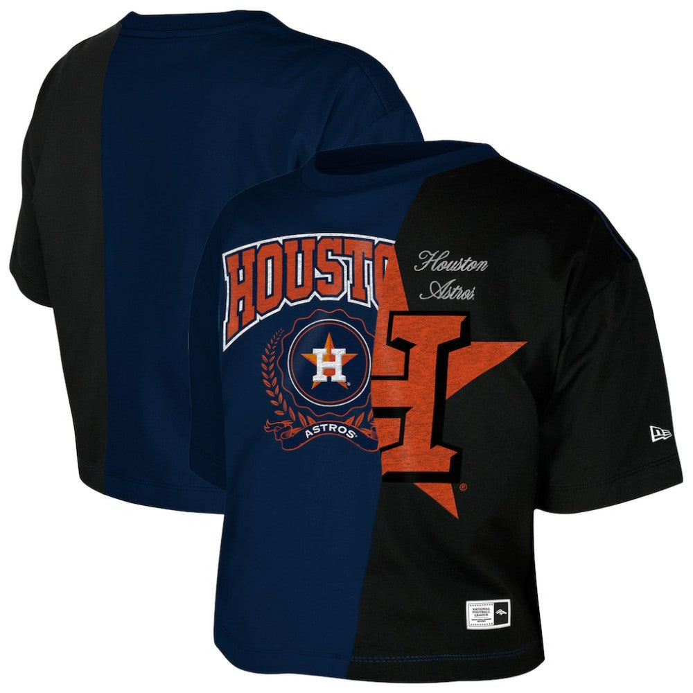 Houston Astros New Era Women's Upcycled Colorblocked Boxy Cropped T-Shirt - Navy - New Era Sale