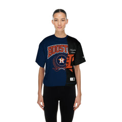 Houston Astros New Era Women's Upcycled Colorblocked Boxy Cropped T-Shirt - Navy - New Era Sale