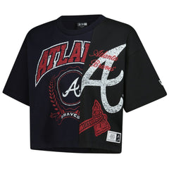 Atlanta Braves New Era Women's Upcycled Colorblocked Boxy Cropped T-Shirt - Navy - New Era on Sale