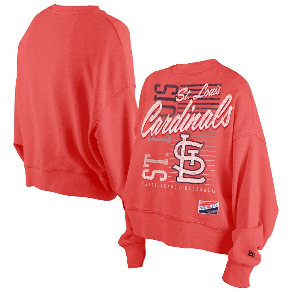 St. Louis Cardinals New Era Women's Boxy Mineral Wash Dolmen Sleeve Cropped Sweatshirt - Red - New Era Sale