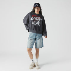 Atlanta Braves New Era Women's Boxy Mineral Wash Dolmen Sleeve Cropped Sweatshirt - Navy - New Era Discount
