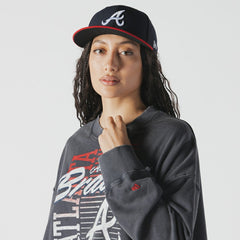 Atlanta Braves New Era Women's Boxy Mineral Wash Dolmen Sleeve Cropped Sweatshirt - Navy - New Era Discount