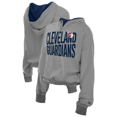 Cleveland Guardians New Era Women's Reversed Out French Terry Quarter-Zip Banded Crop Hoodie - Heather Gray - New Era on Sale