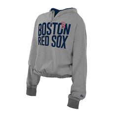 Boston Red Sox New Era Women's Reversed Out French Terry Quarter-Zip Banded Crop Hoodie - Heather Gray - New Era on Sale