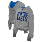 New York Mets New Era Women's Reversed Out French Terry Quarter-Zip Banded Crop Hoodie - Heather Gray - New Era Online