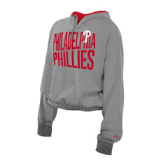 Philadelphia Phillies New Era Women's Reversed Out French Terry Quarter-Zip Banded Crop Hoodie - Heather Gray - New Era Sale