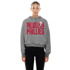 Philadelphia Phillies New Era Women's Reversed Out French Terry Quarter-Zip Banded Crop Hoodie - Heather Gray - New Era Sale
