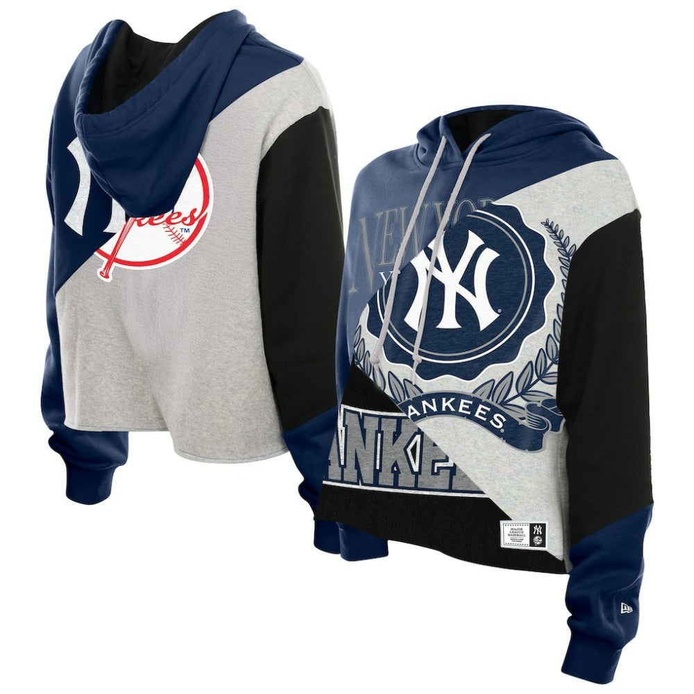 New York Yankees New Era Women's Upcycled Color Block Cropped Boxy Hoodie - New Era Discount
