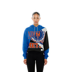 New York Mets New Era Women's Upcycled Color Block Cropped Boxy Hoodie - New Era Sale