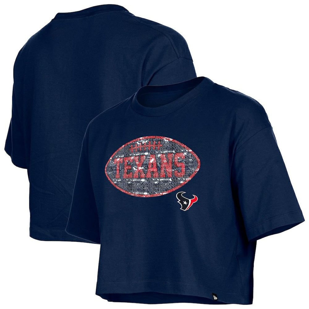 Houston Texans New Era Girl's Flip Sequin Boxy T-Shirt Navy
