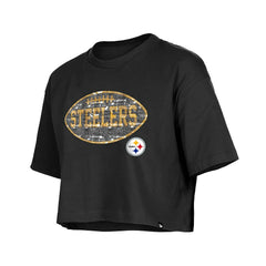 Pittsburgh Steelers New Era Girl's Flip Sequin Boxy T-Shirt Black