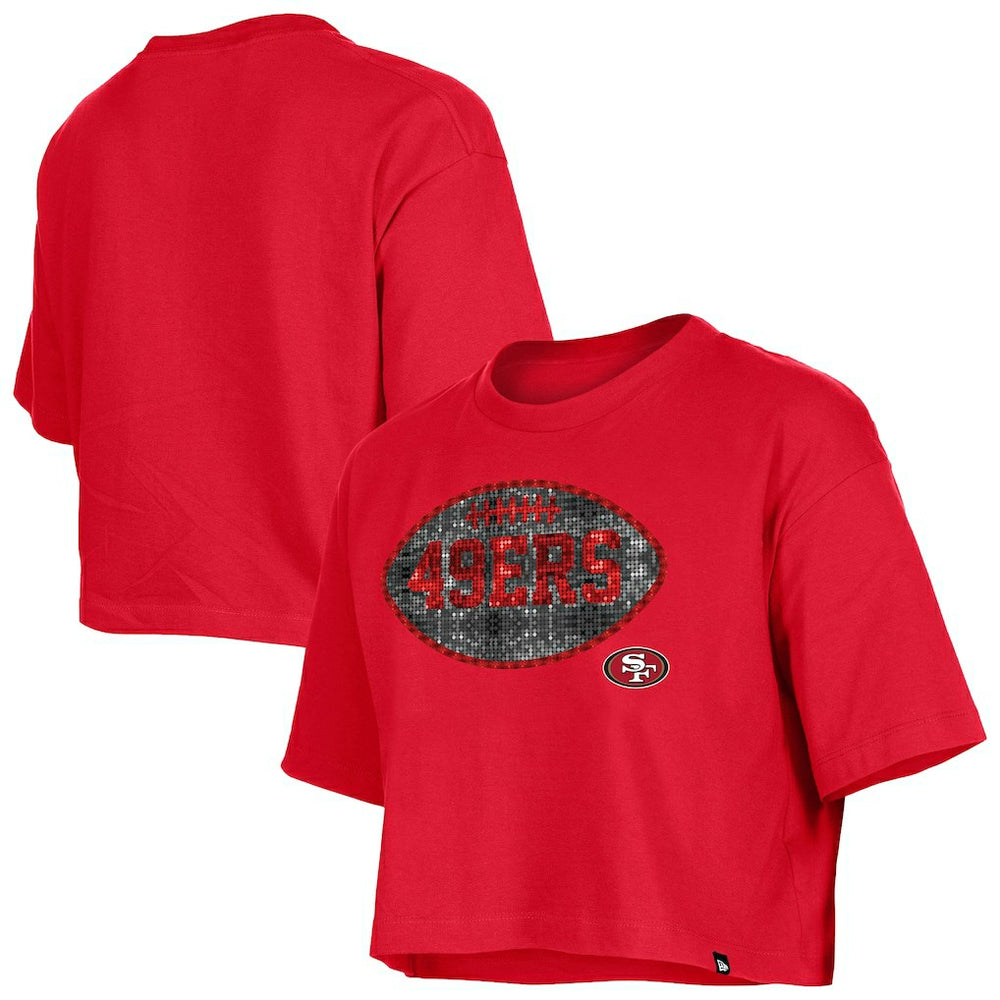 San Francisco 49ers New Era Girl's Flip Sequin Boxy T-Shirt Scarlet