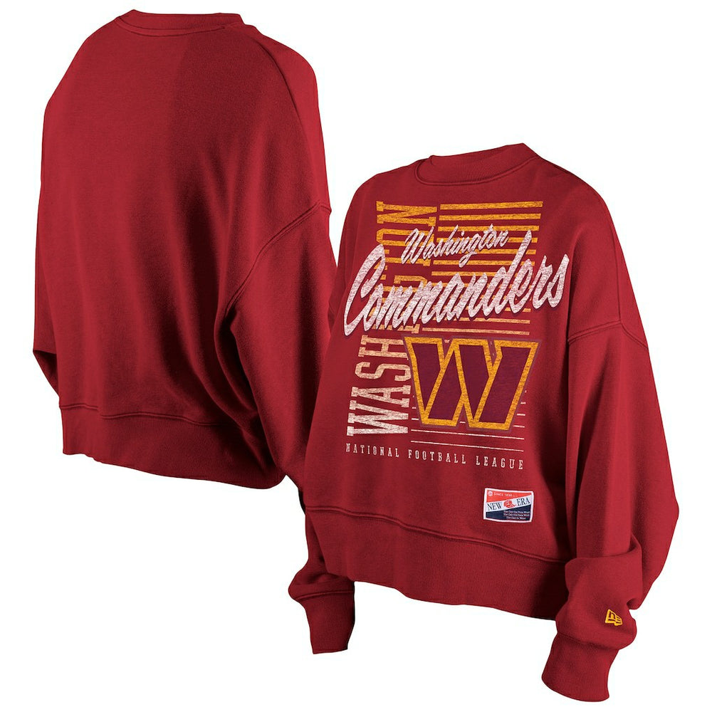 Washington Commanders New Era Women's Oversized Throwback Mineral Wash Crew Neck Sweatshirt Black