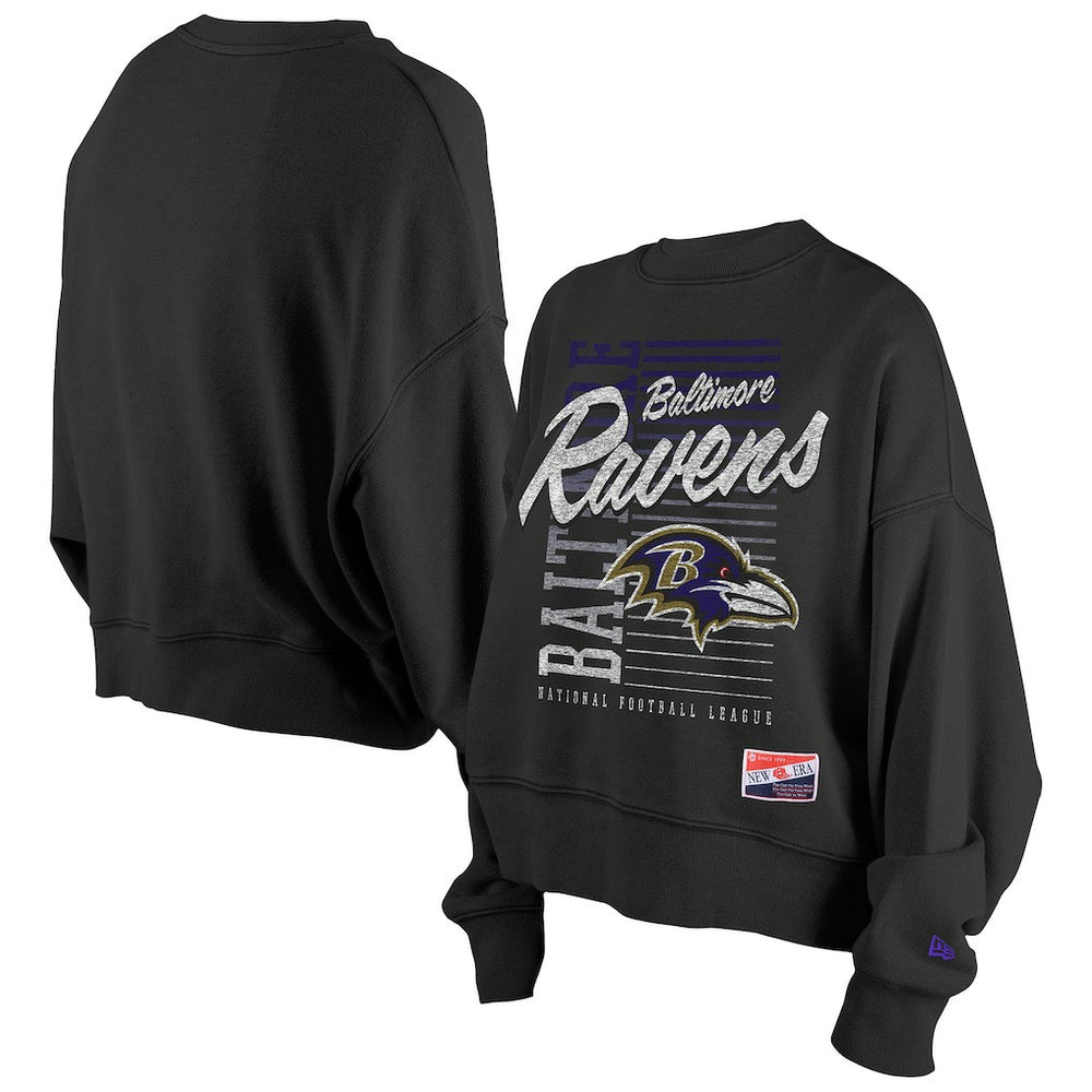 Baltimore Ravens New Era Women's Oversized Throwback Mineral Wash Crew Neck Sweatshirt Black