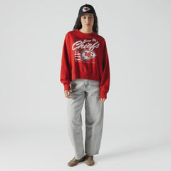 Kansas City Chiefs New Era Women's Oversized Throwback Mineral Wash Crew Neck Sweatshirt Red