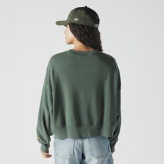 Green Bay Packers New Era Women's Oversized Throwback Mineral Wash Crew Neck Sweatshirt Green