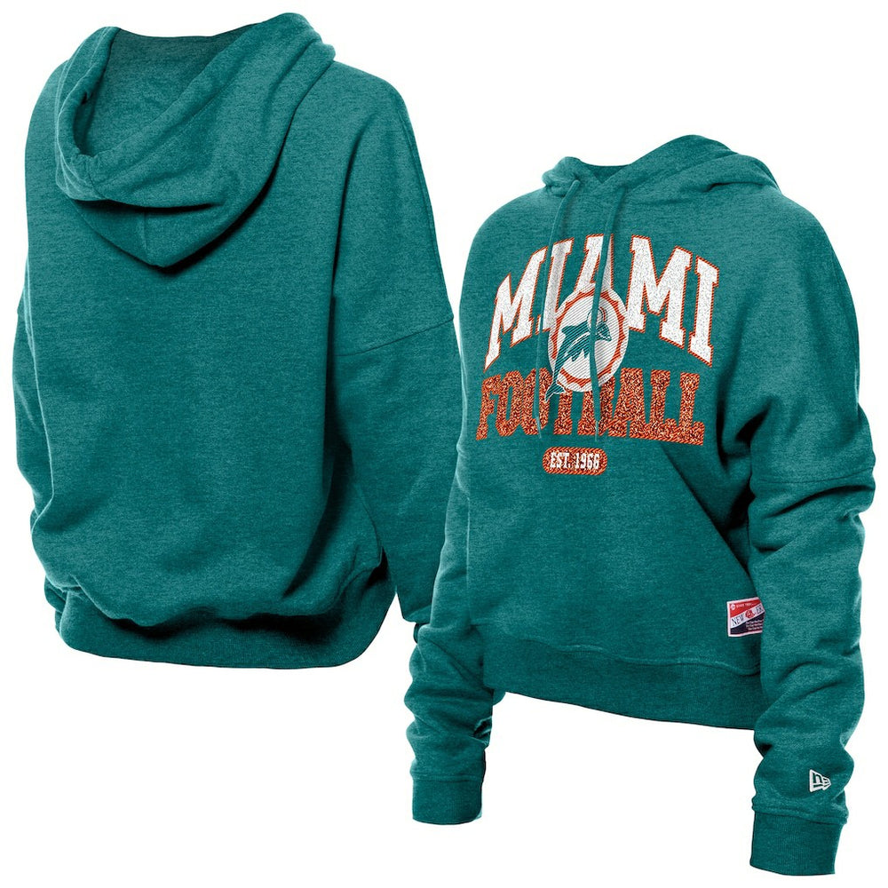 Miami Dolphins New Era Women's Throwback Boxy Hoodie Sweatshirt Aqua