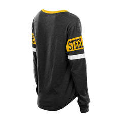 Pittsburgh Steelers New Era Women's Throwback Lace-Up Long-Sleeve T-Shirt Black