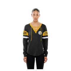 Pittsburgh Steelers New Era Women's Throwback Lace-Up Long-Sleeve T-Shirt Black