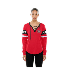 San Francisco 49ers New Era Women's Throwback Lace-Up Long-Sleeve T-Shirt Scarlet
