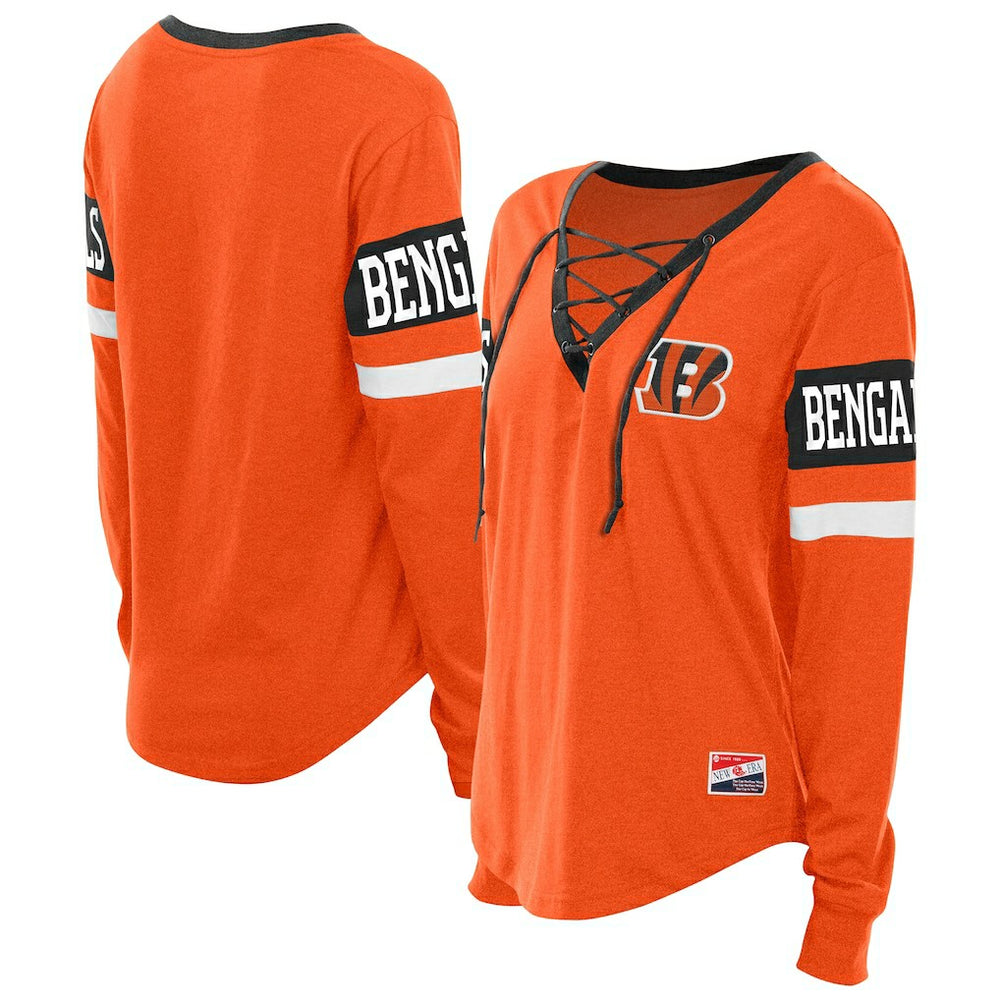 Cincinnati Bengals New Era Women's Throwback Lace-Up Long-Sleeve T-Shirt Orange