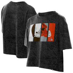 Cleveland Browns New Era Women's Boxy Cropped Sport Night Mineral Wash T-Shirt Black