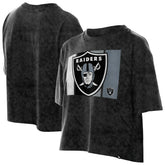 Las Vegas Raiders New Era Women's Boxy Cropped Sport Night Mineral Wash T-Shirt Black