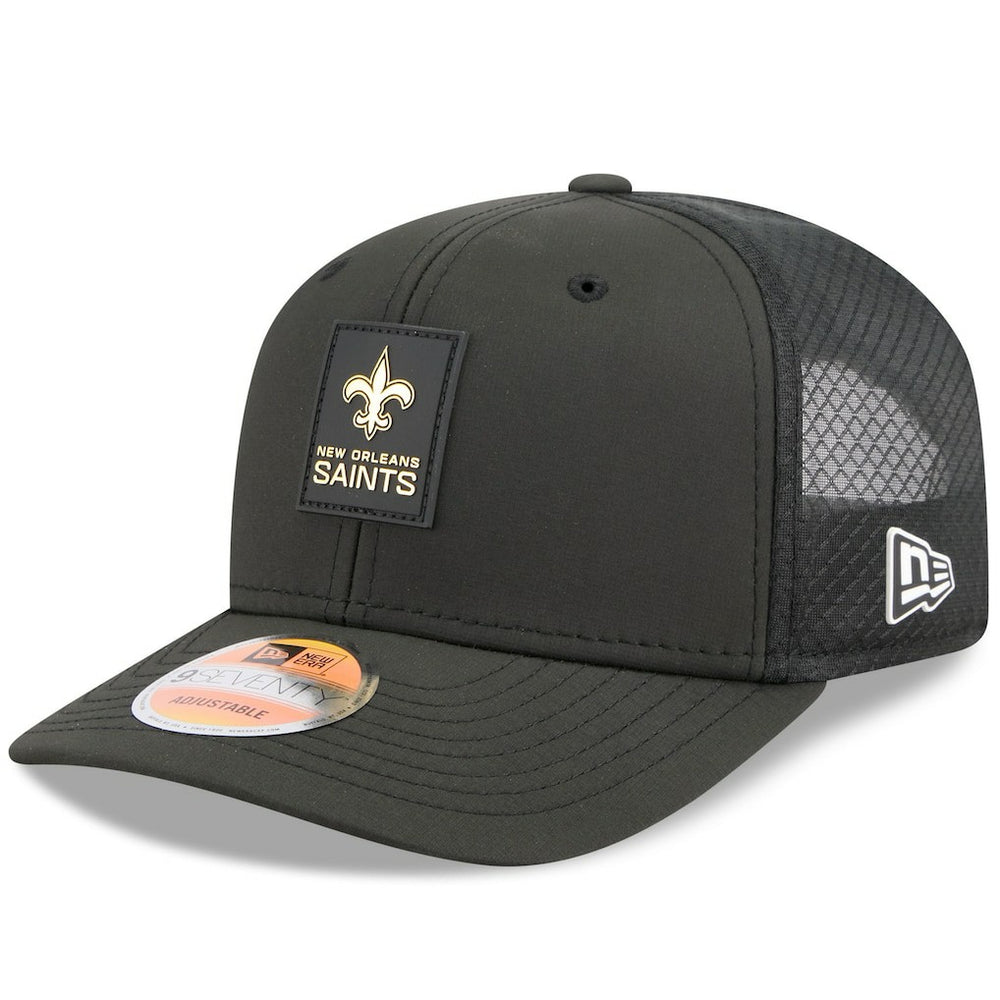 New Orleans Saints New Era 2025 Sideline 9SEVENTY Trucker Adjustable Hat Black