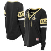 New Orleans Saints New Era Women's Plus Size Throwback Lace-Up Long Sleeve T-Shirt Black
