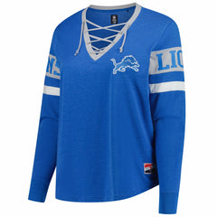 Detroit Lions New Era Women's Plus Size Throwback Lace-Up Long Sleeve T-Shirt Blue