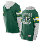 Green Bay Packers New Era Twofer Layered Long Sleeve Hoodie T-Shirt Green