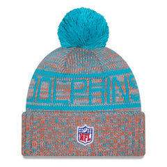 Miami Dolphins New Era 2025 Sideline Cold Weather Cuffed Knit Hat with Pom Orange