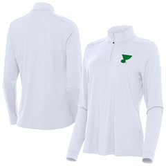 St. Louis Blues Antigua Women's St. Patrick's Day Intent Quarter-Zip Performance Pullover - White - NHL 202635369