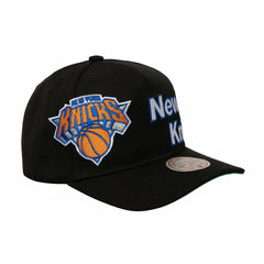 New York Knicks Busted Logo Wordmark Wrap-Around Pro Pinch Adjustable Hat Black | Mitchell & Ness discount