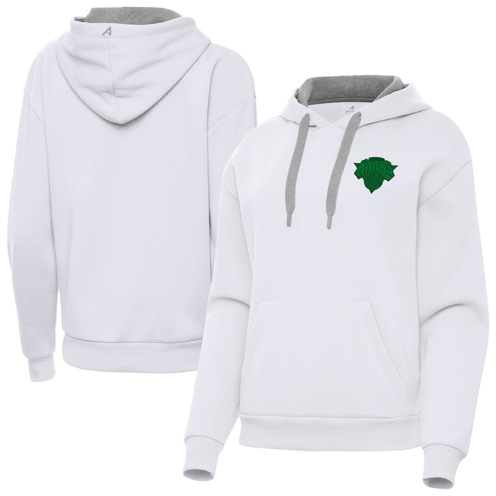 New York Knicks Antigua Women's St. Patrick's Day Victory Pullover Hoodie White