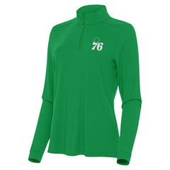 Philadelphia 76ers Antigua Women's St. Patrick's Day Intent Quarter-Zip Top Kelly Green