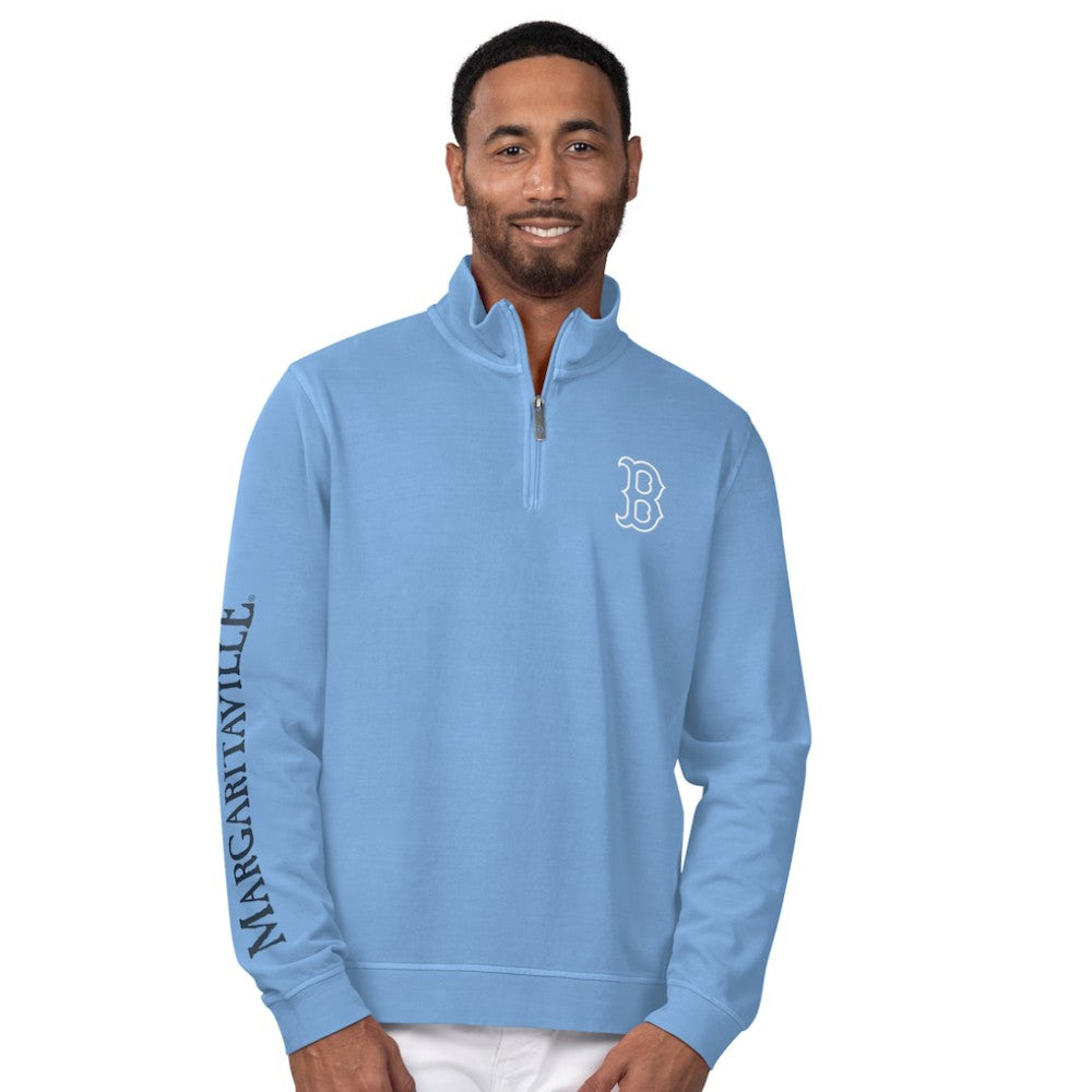 Boston Red Sox Margaritaville First Pitch Quarter-Zip Pullover Top - Light Blue - MLB Online