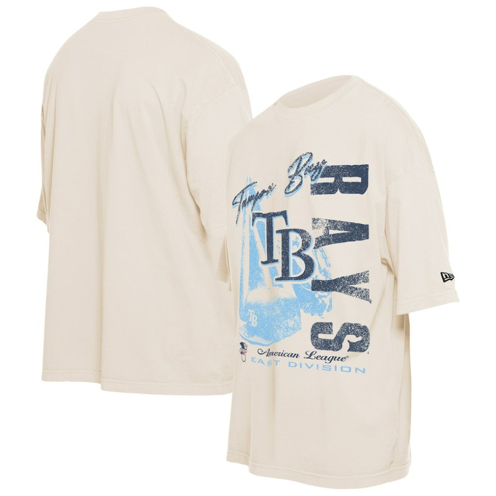 Tampa Bay Rays New Era Cooperstown Collection Oversized Throwback Distressed T-Shirt - Cream - New Era Discount