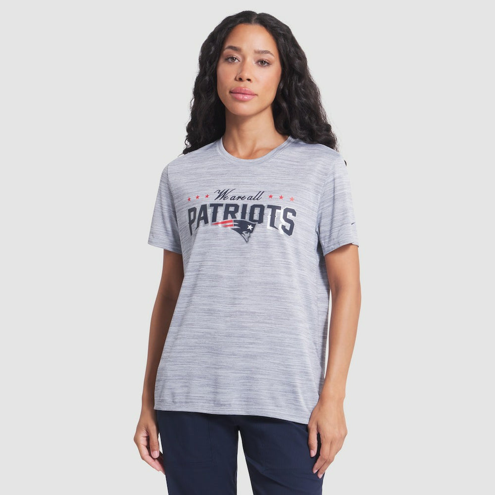 Nike New England Patriots Women's 2025 Rivalries Collection Sideline Velocity Dri-FIT T-Shirt Silver