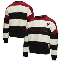 Philadelphia Phillies Mitchell & Ness Women's Cooperstown Collection Blocked Fleece Pullover Sweatshirt- Burgundy/Black - Mitchell & Ness Discount