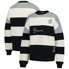Milwaukee Brewers Mitchell & Ness Women's Cooperstown Collection Blocked Fleece Pullover Sweatshirt- Gray/Black - Mitchell & Ness Lifestyle