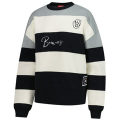 Milwaukee Brewers Mitchell & Ness Women's Cooperstown Collection Blocked Fleece Pullover Sweatshirt- Gray/Black - Mitchell & Ness Lifestyle