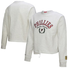 Philadelphia Phillies Mitchell & Ness Women's Cropped Toggle Pullover Sweatshirt - Heather Gray - Mitchell & Ness Lifestyle