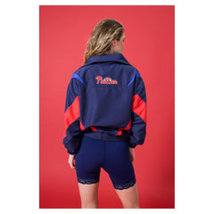 Philadelphia Phillies Terez Women's Ripstop Chevron Quarter-Zip Pullover - Navy - MLB on Sale