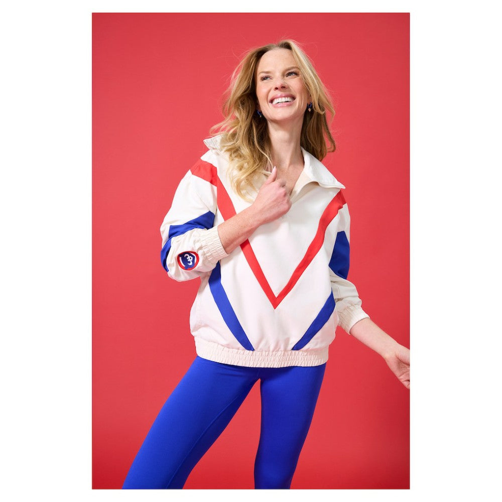 Chicago Cubs Terez Women's Ripstop Chevron Quarter-Zip Pullover - Cream - MLB Lifestyle