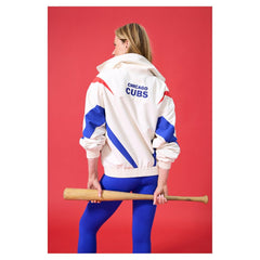 Chicago Cubs Terez Women's Ripstop Chevron Quarter-Zip Pullover - Cream - MLB Lifestyle