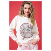 New York Yankees Terez Women's Oversized Gemstone Logo Sweatshirt - Cream - MLB on Sale