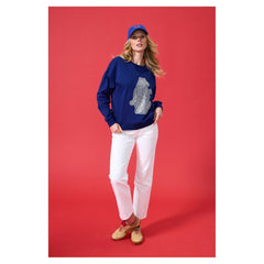 Chicago Cubs Terez Women's Oversized Gemstone Logo Sweatshirt - Navy - MLB on Sale
