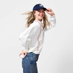 New York Yankees Terez Women's Baseball Stitch Pullover Sweatshirt - Cream - MLB on Sale